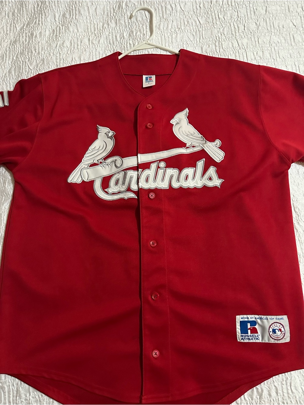 Russell Athletic Red Cardinals Button-Up Jersey with White Logo
